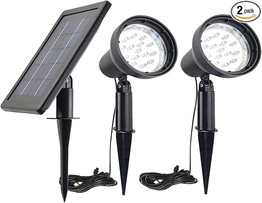 SUNLONG Solar Powered Spot Lights Outdoor Waterproof 2 in 1 Bright Solar SpotLights Power Adjustable for Flag Yard Flagpole Landscape Dusk to Dawn 2 x Spots Warm White MakeYournightBrightandWarm