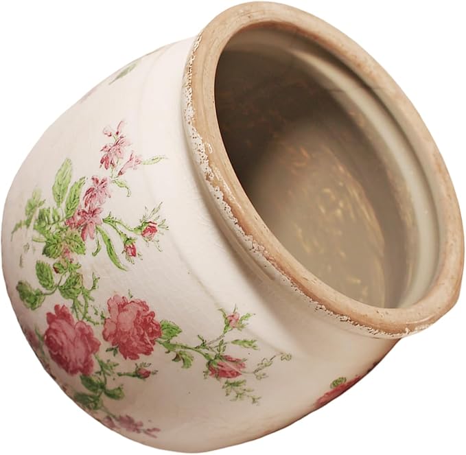 Decorative Pots Spring Decor, Pastel Floral Ceramic Garden Pots with Drainage, 6.29 Inch Pink Vintage Grandma Flower Pots for Indoor Plants & Succulent, Crackle Glaze Pottery Planters, Mom Gifts XiaanJiaju