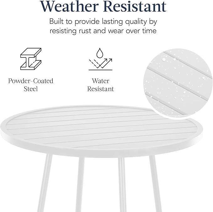 Best Choice Products 3-Piece Patio Dining Set, Bar Height, Outdoor Bistro Set, Outdoor Round Bar Table w/ 2 Bar Stools, Steel - White BestChoiceProducts