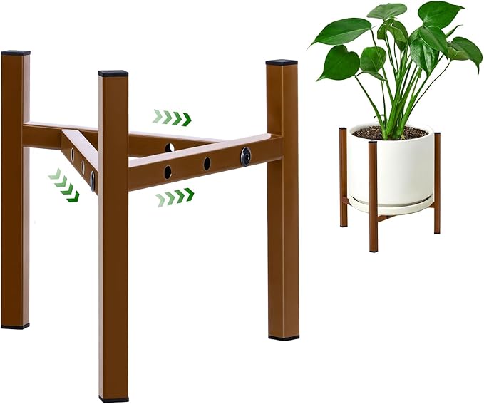 Airpark Plant Stand Indoor Adjustable, Metal Modern Plant Stand, Heavy Duty Stable Plant Pot Flower Holder Indoor Outdoor Corner, Fit 8 9 10 11 12 inch Pots, Dark Brown (Pot & Plant Not Included) Airpark