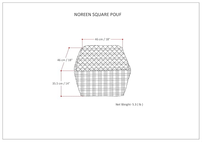 SIMPLIHOME Noreen Boho Square Pouf in Dark Blue and White Handloom Woven Pattern for the Living Room, Bedroom and Kids Room SimpliHome