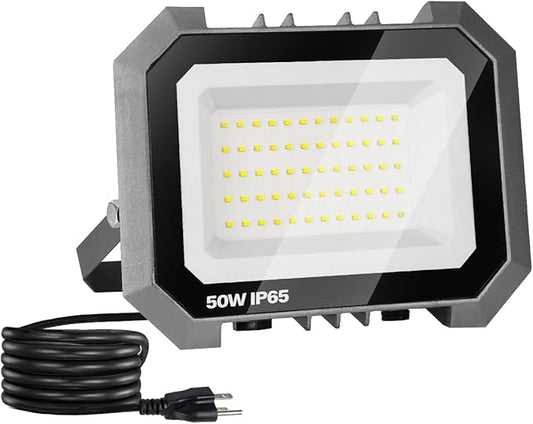 1 Pack LED Flood Lights Outdoor, 50W 5000LM Super Bright Floodlight Outside Work Light with 5.9FT Plug, IP65 Waterproof 6000K Outdoor LED Flood Light for Garage, Yard, Lawn, Garden LEDDICTIVE