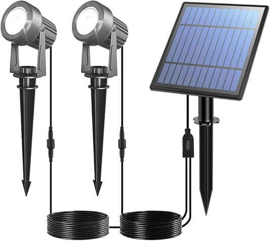 APONUO Solar Spot Lights Outdoor 2-in-1 Solar Landscape Lighting Dusk to Dawn Solar Uplights IP65 Waterproof 9.8ft Cable Outdoor Spot Lights for Yard Pathway Garden Tree Decoration (Cool White) APONUO