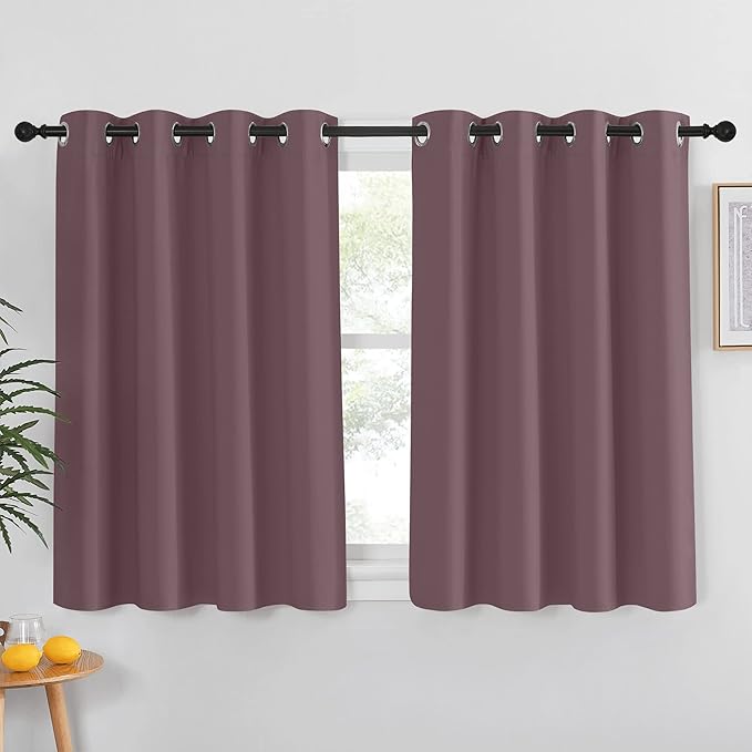NICETOWN Blackout Small Window Curtain 54 inches Length - Thermal Insulated Solid Grommet Sound & Light Reducing Room Darkening Drape for Kitchen/Nursery, Dry Rose (1 Panel, W52 x L54) NICETOWN