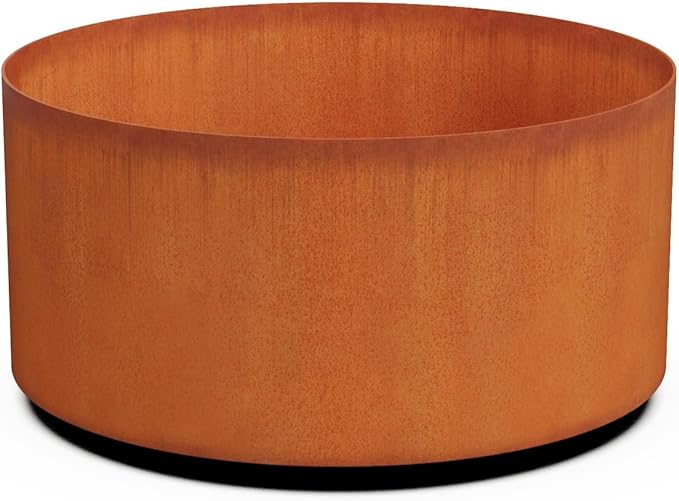 Plantercraft Large Round Planters for Outdoor Plants | 24" Dia x 12" H Corten Steel Planter | Extra Large Outdoor Planters & Metal Raised Garden Bed for Patio or Landscape Plantercraft