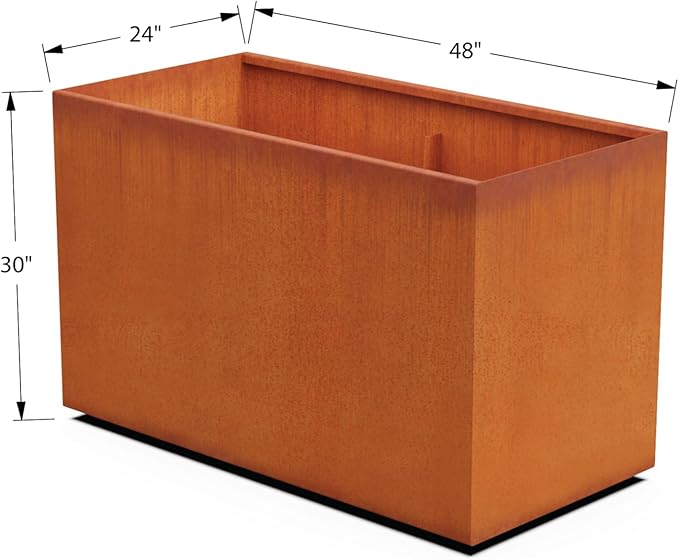 PLANTERCRAFT Extra Large Rectangular Planters for Outdoor Plants – 48x24x30 Inch Corten Steel Planter, Heavy Duty Large Outdoor Planter Box for Garden & Patio, Weathering Steel Metal Planter Rectangle Plantercraft