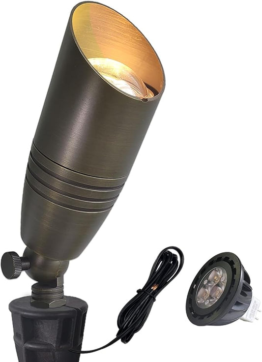 COLOER Die-cast Brass Landscape Spotlights Outdoor with 5W Aluminum Housing LED MR16 Bulb 2700K 450LM,12V AC/DC Low Voltage Lighting, Outdoor Directional Up Light, Spot Lights for Yard(102B,1 Pack) COLOER