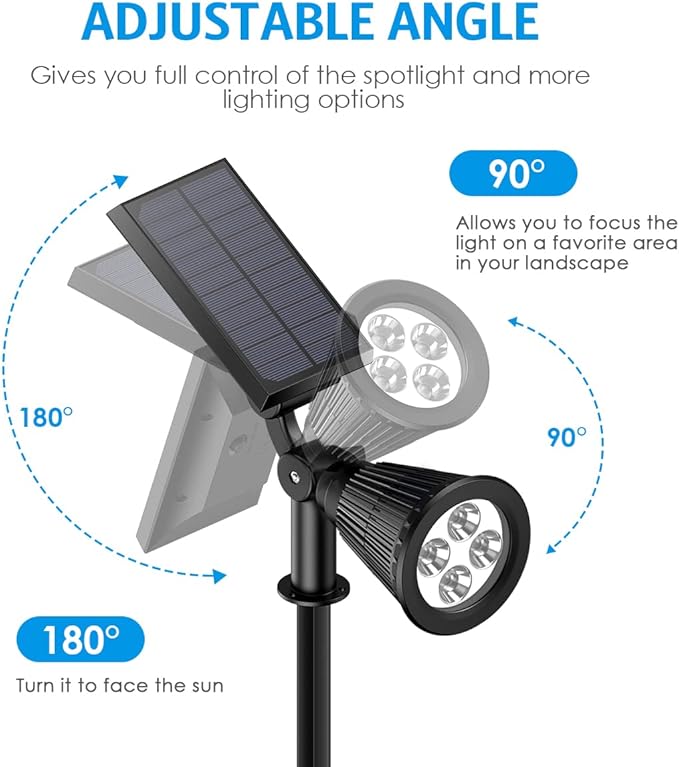 AMIR Solar Spotlights Outdoor Upgraded, Waterproof 1 Pack Security Landscape Lights 4 LED, Adjustable Solar Garden Light with Auto On/Off for Yard Driveway Pathway Pool Patio (White) AMIR