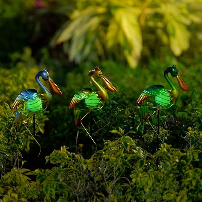 3Pcs Pelican Decorative Garden Stakes, 56.5''H Waterproof Glow in The Dark Metal Yard Decor,Luminous Spring Decorative Garden Stakes for Lawn Patio Pathway SATHGA