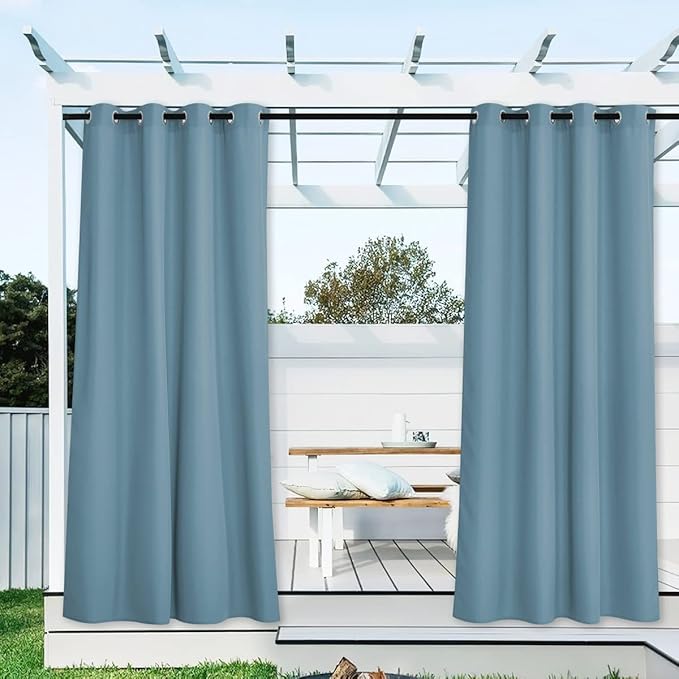 NICETOWN Outdoor Curtains for Patio Waterproof Extra Wide 2 Panels, Rustproof Grommet Indoor Outdoor Porch Curtains & Drapes for Gazebo/Cottage, W72 x L84 Inch, Teal NICETOWN