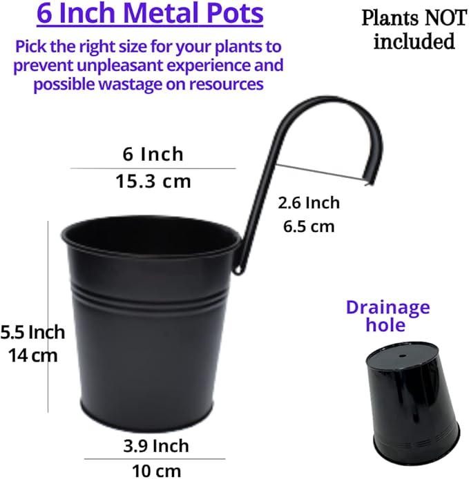LaLaGreen Railing Planter 10 Pack, 6 Inch Hanging Flower Pot Black, Outdoor Large Metal Iron Fence Bucket, Balcony Garden Wall Deck Porch Patio Rail Decor Hanger Hook Farmhouse Balcony 6'''' (15cm) L%C3%A1L%C3%A1Green