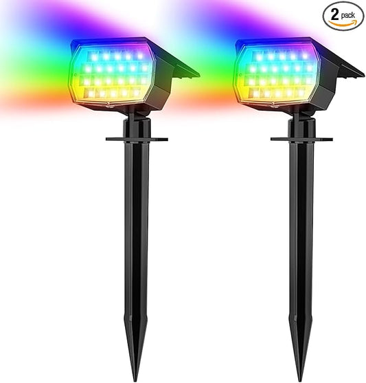 Solar Spot Lights Outdoor Color Changing, [7 Mode/2 Pack] Christmas Landscape Spotlights, Solar Lights Outdoor Waterproof, Solar Led Powered Flood Light for Outside Pathway Yard Garden Walkway WENATY
