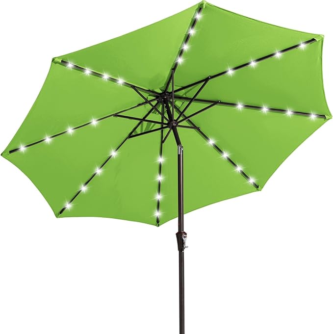 JEAREY 9FT Outdoor Patio Umbrella with Solar Lights, LED Lighted Pool Umbrella with Tilt and Crank, Outdoor Table Umbrellas for Deck, Yard & Market (Grass Green) JEAREYOutdoorsCollection