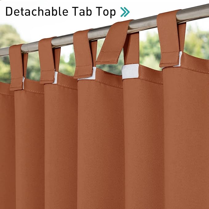 NICETOWN 2 Panels Porch Curtainss Outdoor Waterproof for Patio, Self-Stick Tab Top Blackout Indoor Outdoor Dividers Vertical Blinds Keep Privacy for Pergola/Patio, Mecca Red, W52 by L84 inches NICETOWN