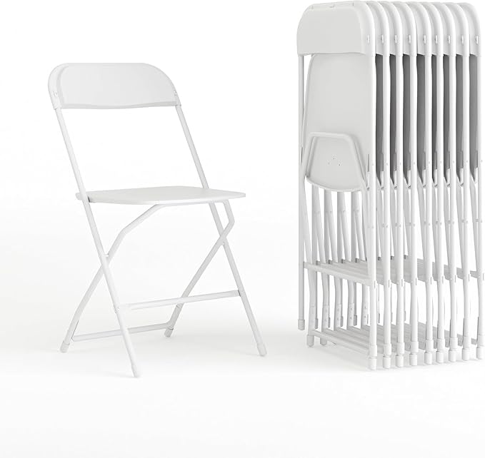 Flash Furniture Hercules Set of 10 Indoor/Outdoor Heavy-Duty Plastic Folding Chairs, Foldable Commercial Stacking Chairs with 650-lb. Static Weight Capacity, White FlashFurniture