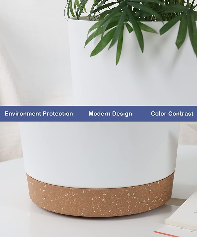 kubvici 2 Pack 8 Inch Planters for Indoor Plants, Plastic Flower Pots Plant Pots Indoor with Drainage Saucer for Outdoor Garden Home Plant, White 8” kubvici