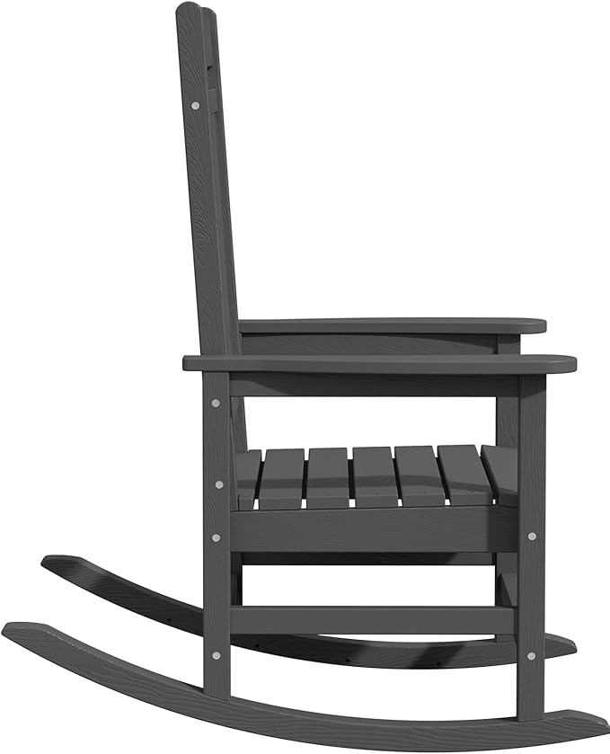 KINGYES Outdoor Rocking Chairs, HDPE All-Weather Patio Rocking Chairs High Back Porch Rocker for Adult, Gray KINGYES