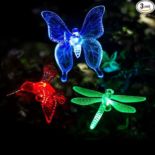 GIGALUMI Solar Garden Lights, 3 Pack Solar Butterfly Lights Decoration, Outdoor Garden Decoration Color Changing LED, Outdoor Decorative for Pathway, Lawn, Patio, Driveway GIGALUMI