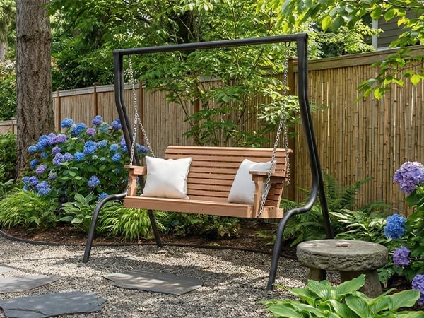 Psilvam Porch Swing, 2-Person Poly Lumber Outdoor Porch Swing, All-Weather Farmhouse Patio Swing That Never Rot and Fade, Suit for Garden, Porch and Park (51" D x 27" W x 23" H) PsilvamGardenFurniture