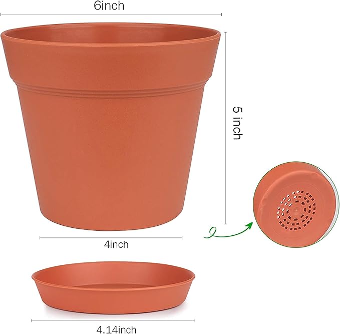 homenote Pots for Plants, 15 Pack 6 Inch Plastic Planters with Multiple Drainage Holes and Tray - Plant Pots for All Home Garden Flowers Succulents HOMENOTE