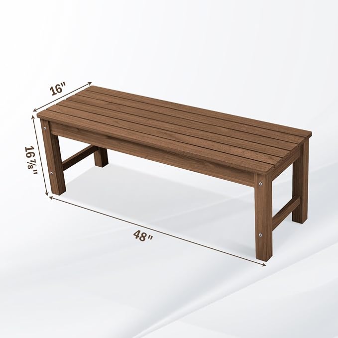 Psilvam 2-Person Outdoor Poly Lumber Patio Backless Bench, Fade-Resistant & Odor-Free Poly Lumber Patio Furniture, Weatherproof, Suitable for Garden, Porch and Park, 700 Lbs Support (1, Light Brown) PsilvamGardenFurniture