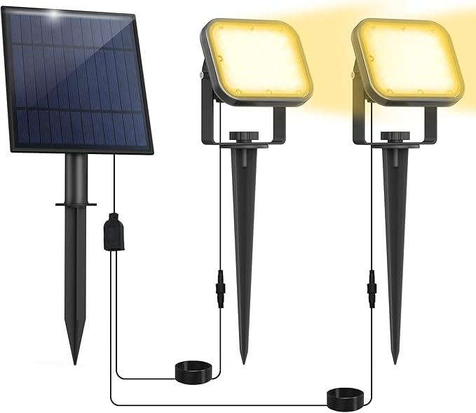 Solar Spot Lights Outdoor, 20 LED IP65 Waterproof Landscape Lighting, Dusk-to-Dawn 3000K Warm White Solar Outdoor Lights for Yard Garden Driveway Porch Walkway, 2-in-1 CREPOW
