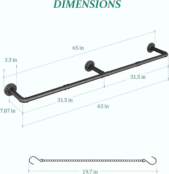 Plant Haning Rod, 2 Pack Hanging Planters for Indoor Plants with 6 Chains, Wall Plant Hanging Bar for Window Celling, 65.7 Inch, Metal Black, Pots Not Included SOFITORG