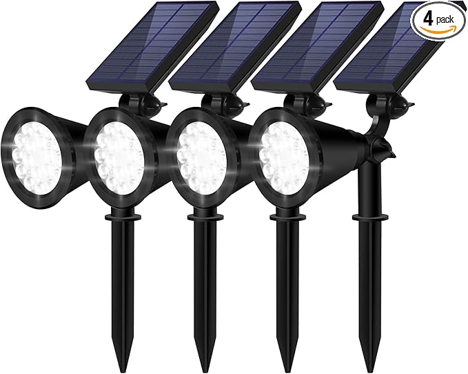 Solar Spot Lights Outdoor Waterproof, 18 LED Solar Powered Landscape Lighting Low Voltage Auto On/Off for Garden, Yard, Tree, Flag, Wall, Pathway, 4 Pack Rootora