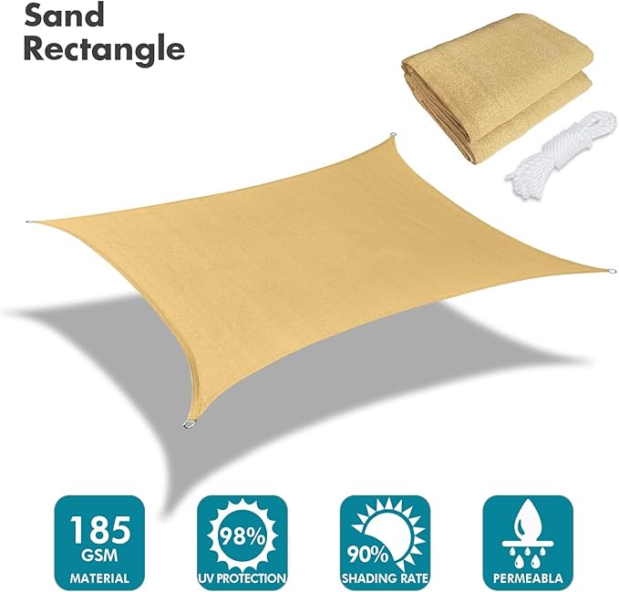 KANAGAWA 18'X22' Sand Custom Size Sun Shade Sail Rectangle UV Block Canopy Cover for Patio Backyard Lawn Garden Outdoor (Customized Available) KANAGAWA