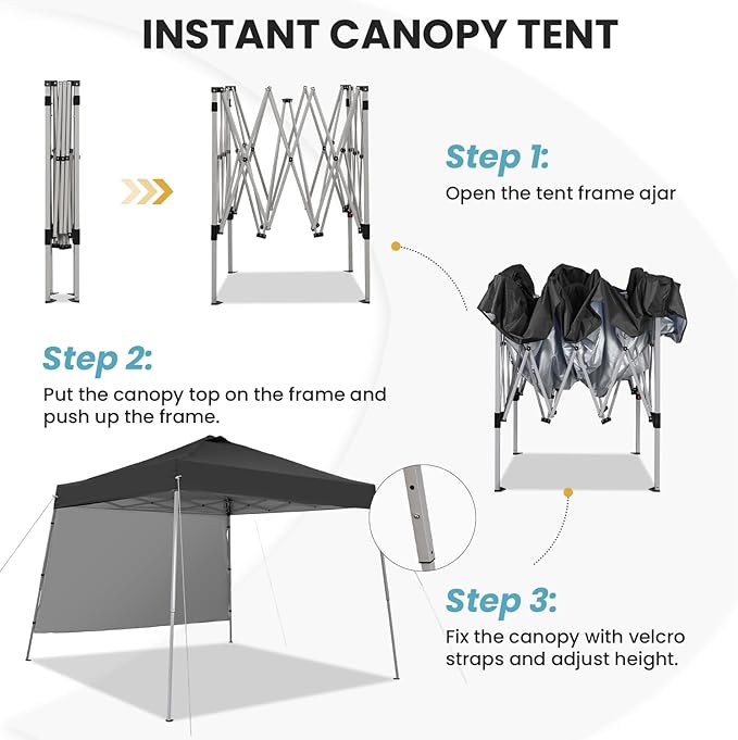 Canopy Tent, 10X10 FT Pop Up Canopy Outdoor Tent Slant Legs with Carrying Bag, Portable Gazebo Shelter - 8X8 FT Canopy Cover (Black with 1 Sidewall) Oneofics