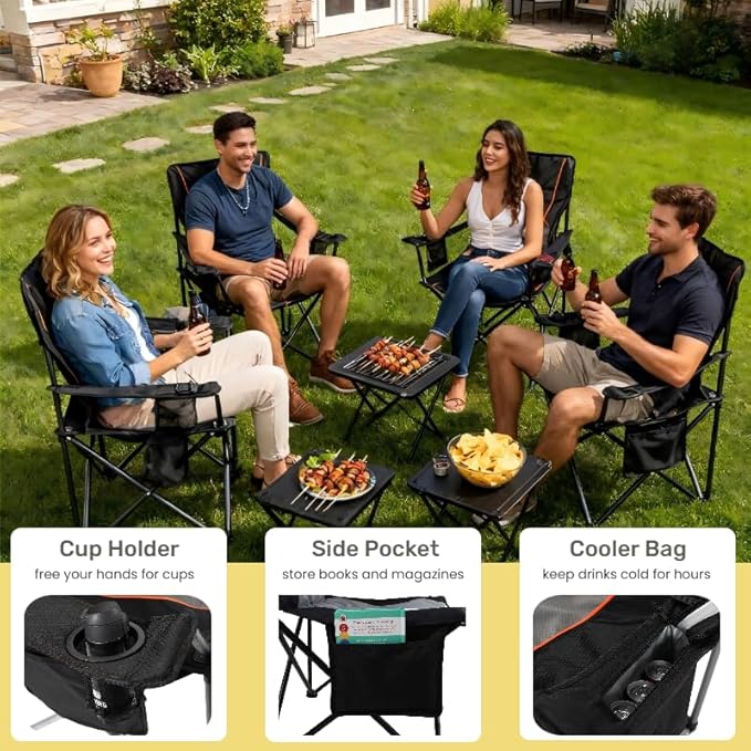 FAIR WIND Heavy Duty Camping Chair, Oversized Padded Folding Chair for Big and Tall (450lbs), Extra Wide Seat with Integrated Cooler & Storage Pocket, Adjustable Lumbar Support for Outdoor FAIRWINDOutdoorEquipment