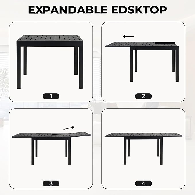 Grand patio 5-Piece Outdoor Dining Set for 4 with 1 Rectangle Expandable Table for 4-6 Person, Metal Woven Wicker Swivel Patio Chairs with Thickened Cushions for Yard, Poolside (Black) GrandPatio