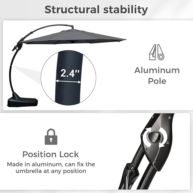 Grand patio 12 FT Sunbrella Cantilever Umbrella with Base Outdoor Aluminum Offset Umbrella with Tilt Adjustment (Charcoal, 12 FT-SUNBRELLA) GrandPatio