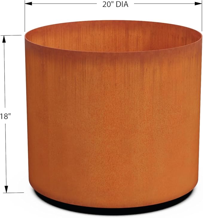 Plantercraft Large Round Corten Steel Planters (20x18 Inch) - Large Outdoor Planters for Outdoor Plants, Modern Weathering Metal Planter for Patio, Deck, and Garden Entryway Plantercraft
