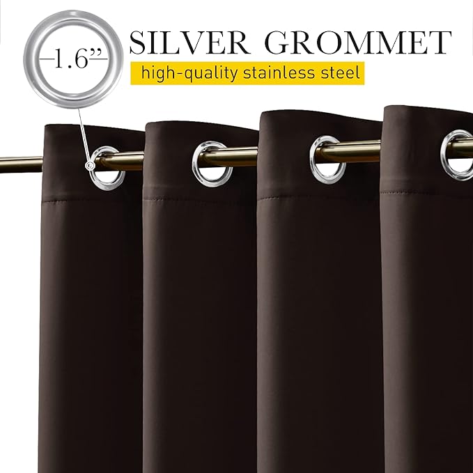 NICETOWN 2 Panels Weighted Outdoor Curtains for Patio Waterproof, Thermal Insulated Grommet & Back Tab on Top & Bottom Windproof Sun Blocking Draperies for Gazebo with Rope, Toffee Brown, W66 x L84 NICETOWN