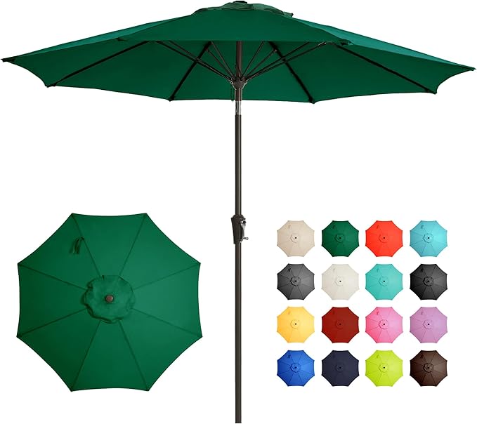 Ayge 9FT Large Outdoor Patio Umbrella Market Table Umbrella-UV Resistant, Easy Push Button Tilt and Crank, 8 Sturdy Fiberglass Ribs Heavy-Duty Pool Umbrella for Deck, Backyard,Garden,Green AYGE