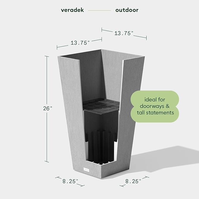 Veradek V-Resin Indoor/Outdoor Taper Planter (Gray, 26 inch - 2 Pack with 2 Saucer Trays) VeradekOutdoor