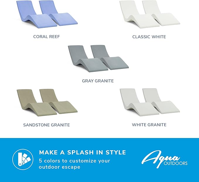 Aqua Outdoors Pool Chaise Lounge Chairs for Ledge & Shelf, Water-Weighted Pool Lounger for Depths Up to 9”, No Screw Plugs & Tools Needed, Classic White Ledge Lounger, Set of 2 AquaOutdoors
