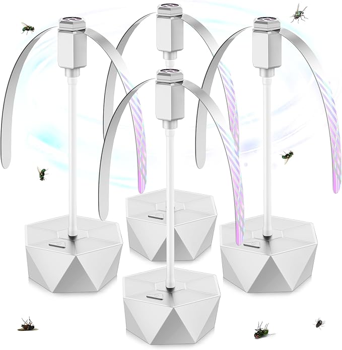 Fly Fans for Tables, Fly Repellent Fan Outdoor Indoor Keep Flies Away, Repellent Fans for Tables with Holographic Blades for Picnic, Party, Restaurant, Kitchen, and BBQ, 4 Pack Silver PIMAG