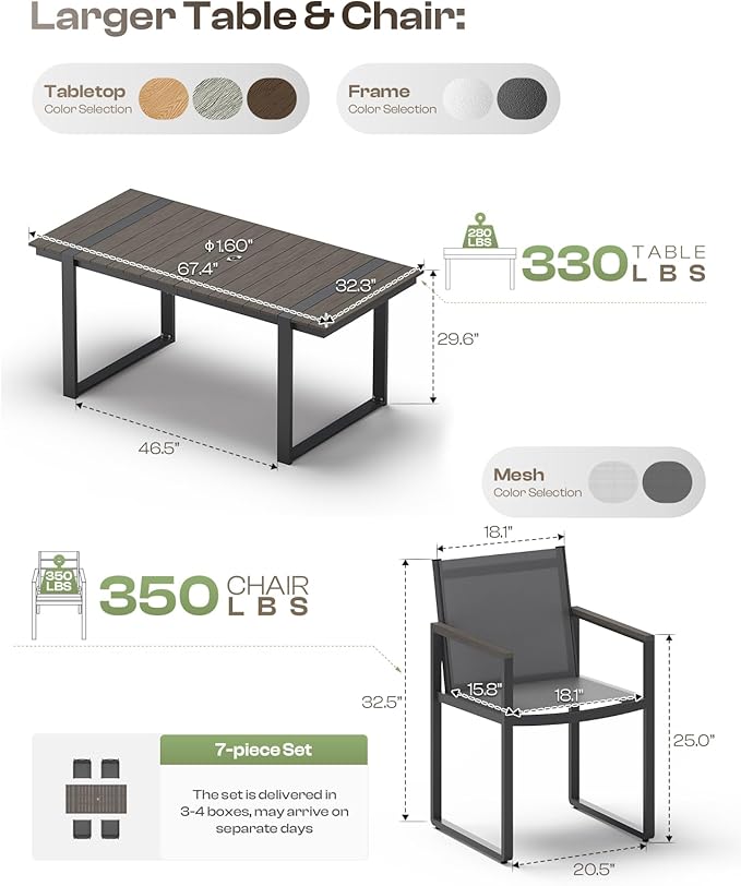Outdoor Table and Chairs of 4, Patio Dining Sets, HDPS + Aluminum Outdoor Furniture Set with Umbrella Hole, Patio Dining Table Set (Charcoal) Oasbira