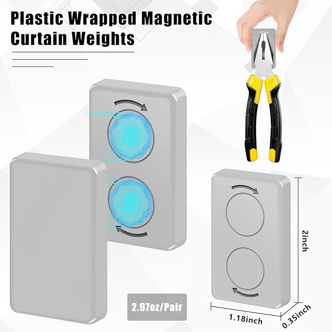 36pcs Outdoor Curtain Weights, Plastic Wrapped Magnetic Drapery Weights, Waterproof Heavy Duty Curtain Magnets for Heavy Wind, Outside Curtain, Shower Curtain, Tablecloth, Flag (Grey) Phoncoo