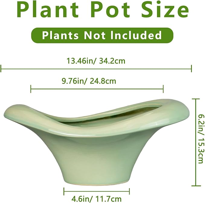 Ceramic Bonsai Pots - Large Succulent Planter 13 Inch Plant Pot Indoor Succulent Pot with Drainage Hole Outdoor Planter Bonsai Tree Pot for House Home Garden Office Decor Green Teagas