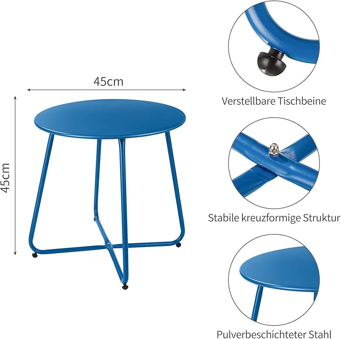 Patio Outdoor Side Table Waterproof Round Metal Steel Small Side Table Weather Resistant Portable Outdoor and Indoor End Table for Garden Balcony Yard, Navy Blue Meluvici