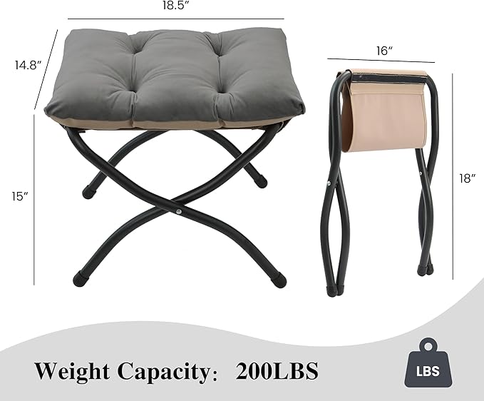 15"(H) Folding Ottoman, Set of 2, Foldable Footrest Stool, Small Foot Stool for Couch, Collapsible Foot Rest Ottoman for Sofa, Accent Padded Ottomans for Living Room, Bedroom, Dark Grey MordchilHF