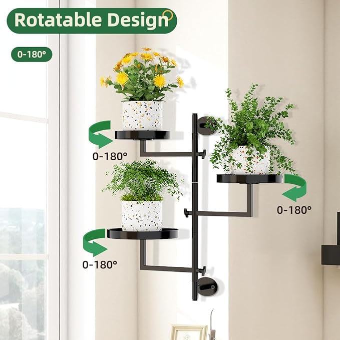 Window Plant Shelves Plant Shelf Indoor Metal Plant Stand Rotating Window Shelf for Plants 3 Tier Plant Stand Wall Plant Holder Wall Planters for Indoor Plants, Outdoor Plant Stands for Patio, Black Gaoymsym