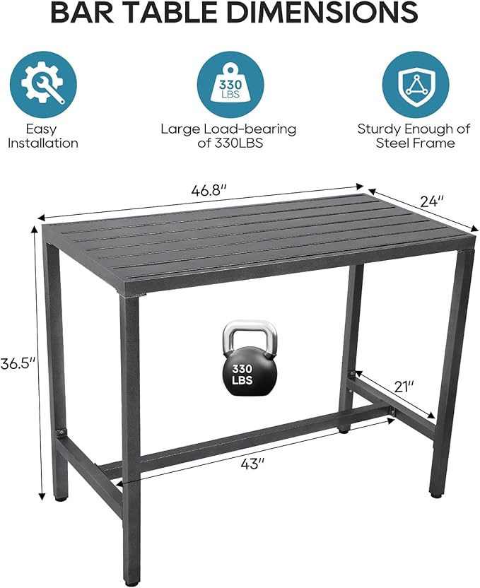Outdoor Bar Table, Patio Console Pub Height Table with Powder Coated Steel Frame, Weather Resistant Waterproof Top for Hot Tub, Balcony, Garden, Yard, Poolside Sumshadow
