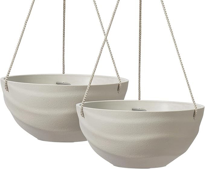 La Jolie Maison 10 Inch Hanging Planters for Indoor Plants, Outdoor Garden Planter Pots with Self-Watering Tray, Oatmeal, Set of 2 LaJolieMaison