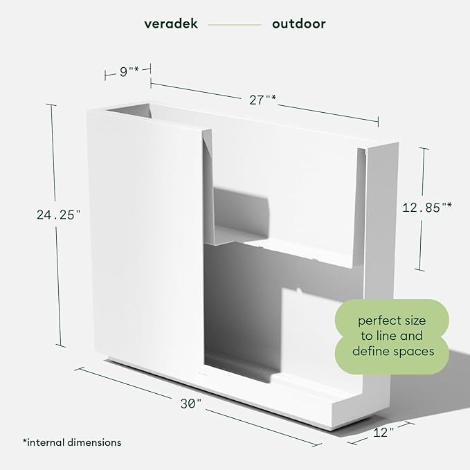 Veradek Block Series Span Plastic Planter - Tall Rectangular Planter for Indoor or Outdoor Patio/Porch | Durable All-Weather with Removable Insert Bucket | Modern Design for Plants, Flowers, Garden VeradekOutdoor