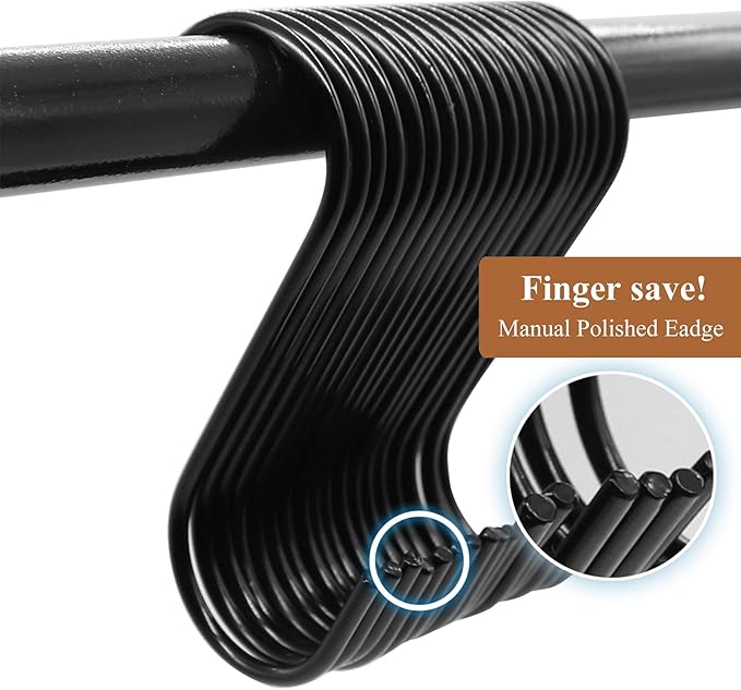 30 Pack 3.7 inch Length S Hooks Black Steel S Shaped Hooks for Hanging Jeans Pans Pots Plants Bags Towels Kitchen Closet Hooks Hanger, Fit The Rod Dia Less than1 inches ESFUN
