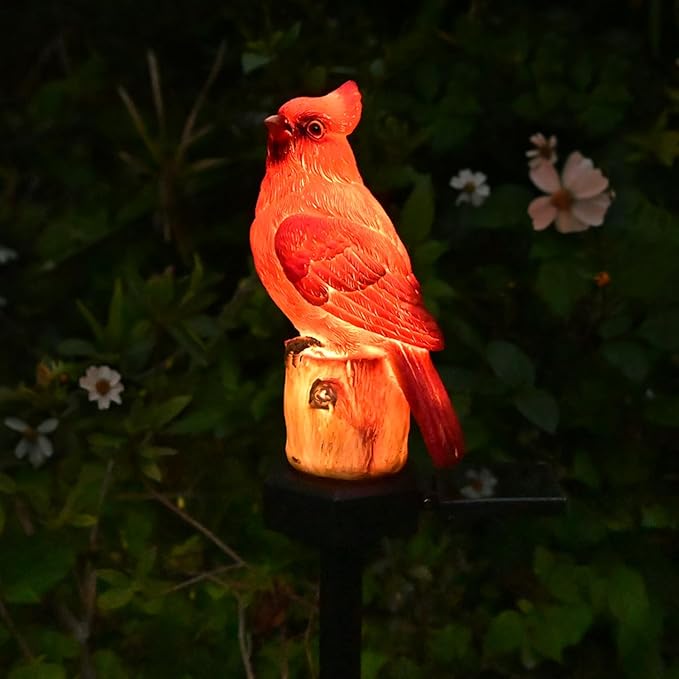 Cardinal Garden Decor Red Bird Figurine Memorial Solar Light Outdoor Stake Patio Yard Art Lawn Ornament Porch Christmas Decorations Outside Statue Gift for Mom Grandma Women Mother Juliahestia